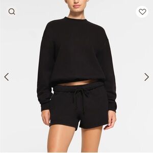 NWT SKIMS Cotton Fleece Crewneck in Onyx Black
